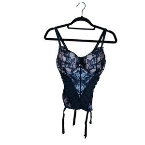 Victorias Secret Black Lace Bustier Corset With Adjustable Straps & Garter Strap